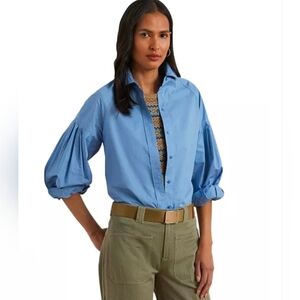 Lauren Ralph Lauren Button Up Poplin Blouson Sleeve Shirt Size 2X NWT $145